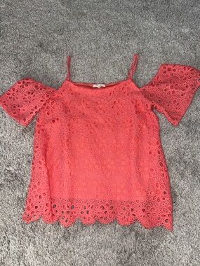 Maurices Coral eyelet off shoulder large beach, feminine, summer, colorful